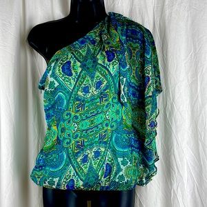 Cache Women’s One Shoulder Dressy Top Blouse - XS  multi color pattern EUC